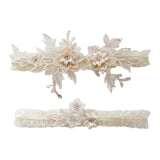 Maxbell 2 Pieces Bridal Garter Wedding Garter Flower Pattern for Birthday Banquet Beige