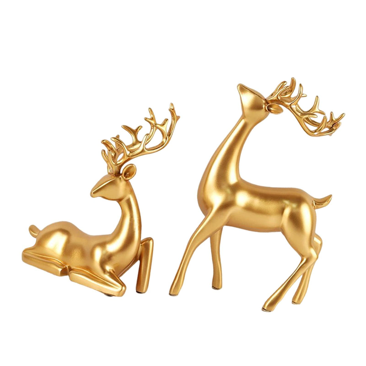 Maxbell 2x Deer Statue Reindeer Figurine Ornament for Home Tabletop Decoration Aureate