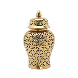 Maxbell Glossy Ceramic Hollow Out Ginger Jar Table Centerpiece for Home Decoration Aureate