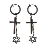 Max Black Stainless Steel Cross Hexagram Star Charms Drop Earring Non-piercing