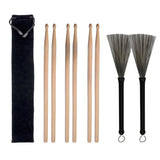 Max 3 Pairs Drum Sticks Size 5A Maple Wood and 1 Pair Wire Brushe with a Bag