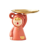 Maxbell Modern Clown Figurine Holding Tray Candy Dish Organizer for Bar Home Decor Orange