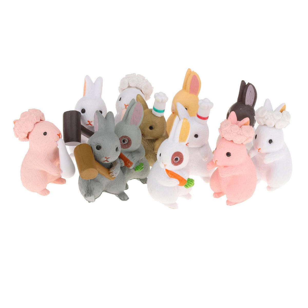 Maxbell 12PCS Miniature Bunnies Fairy Garden Rabbit Figurines Statues Decor Craft