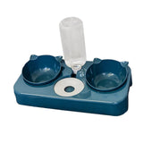 Maxbell 3 in 1 Dog Cat Bowls Water and Food Bowl Set for Rabbit Small or Medium Dogs Dark Blue
