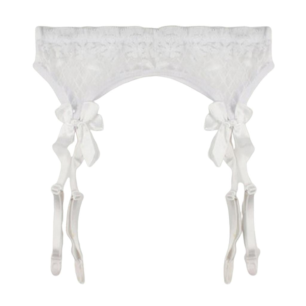 Maxbell Women Sexy Garter Belt Strap Lace Bow Suspender Belt Dance Clubwear White