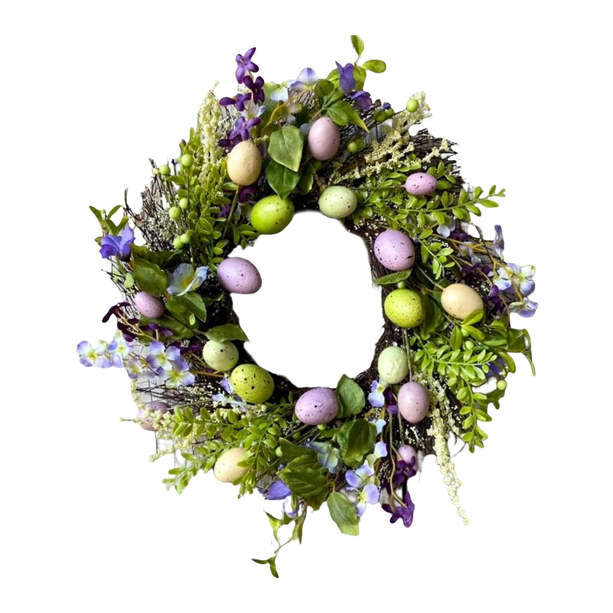 Maxbell 35cm Flower Wreath Hanging Easter Eggs Wreath for Living Room Holidays