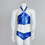Maxbell Men's Sexy Elastic Halter Body Chest Strap Harness Top Briefs Set Blue