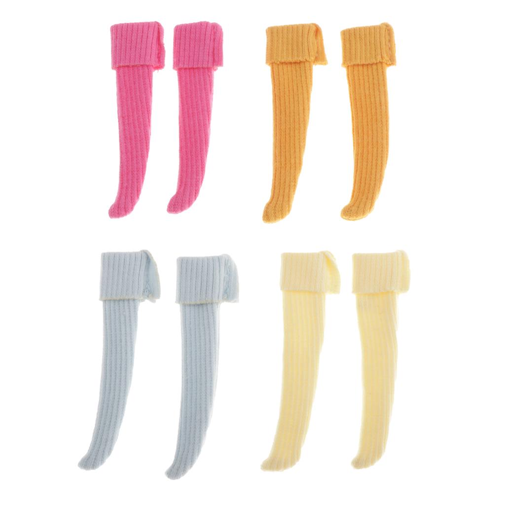 Maxbell 4 Pairs Girls Knee High Socks Knitted Stockings for 1/6 Blythe BJD Dolls