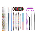 Maxbell 14pcs Nail Art Painting Brushes Dotting Pen Rhinestones Striping Tape Set