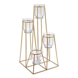 Max 4-Tier Golden Iron Standing Flower Plant Rack with 4 Glass Flower Vases