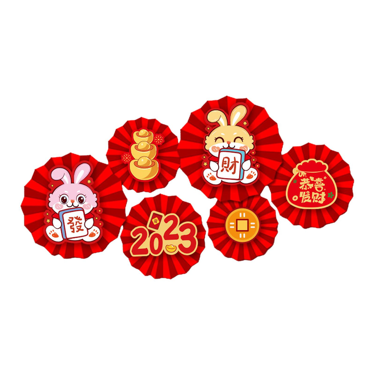 Maxbell Chinese Decoration Wall Sticker Decals Paper Flowers Fan for Bedroom Decor style C