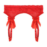 Maxbell Women Sexy Garter Belt Strap Lace Bow Suspender Belt Dance Clubwear Red