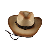 Maxbell Western Cow boy Hat Wide Brim Panama Cowgirl Hat for Summer Beach Vacation Beige