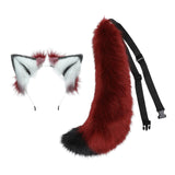 Maxbell Plush Wolf Ears and Tail Set Lolita Cosplay for Stage Shows Dress up Props Red and White