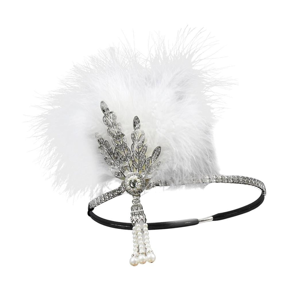Max Maxb 1920s Feather Headband Flapper Headpiece Fancy Headdress Fascinator White