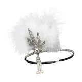 Max Maxb 1920s Feather Headband Flapper Headpiece Fancy Headdress Fascinator White