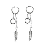 Maxbell Feathers Leaf Chain Tassel Stainless Steel Dangle Earring Piercing