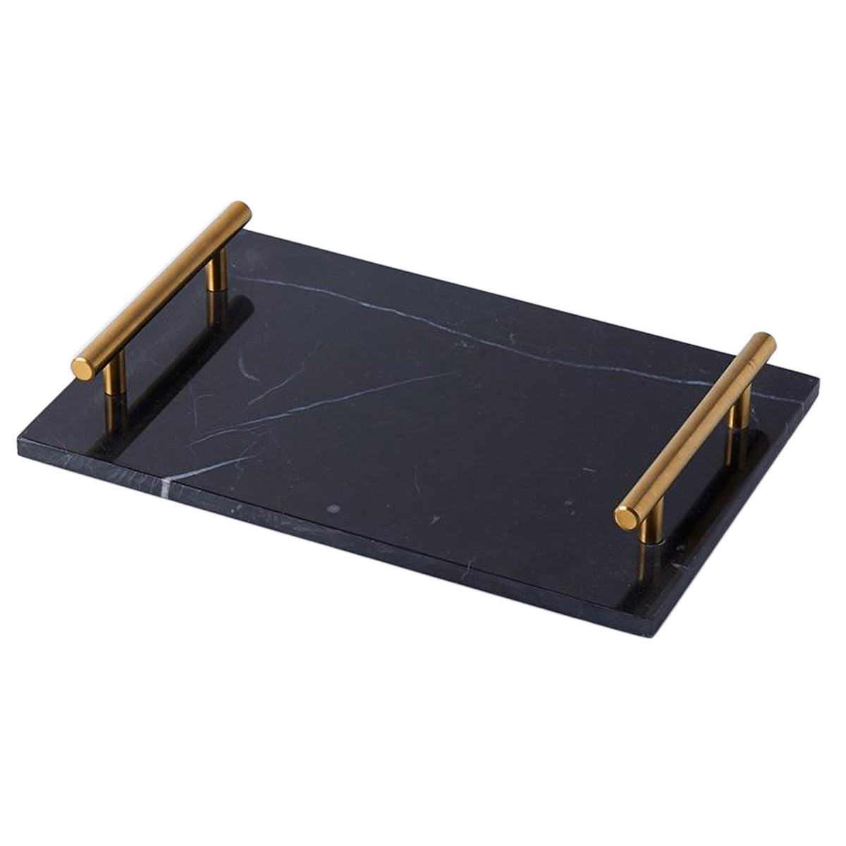 Maxbell Nordic Style Gold-Plated Handle Marble Storage Tray Bathtub Tray Sushi Plate Black