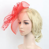 Maxbell Floral Polka Dot Mesh Fascinator Hat on Clips Wedding Party Accessory Red