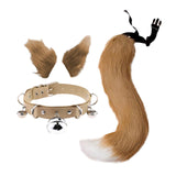 Maxbell 4Pcs Plush Fox Ears and Tail Set Faux Fur Long Tails Party Costume Kits Brown