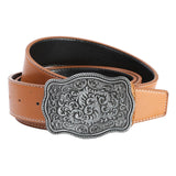 Maxbell Western Belt Floral Engraved Buckle 1-1/2"(38mm) Wide Cowboy Cowgirl