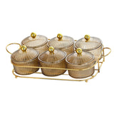 Maxbell Luxury Snack Dishes Multi Use Condiment Tray with Holder for Picnic Candies Brown 6 Bowls