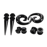 Max 8Pcs Black Ear Stretching Kit Acrylic Tapers,Tunnels,Spiral Snail Plugs 6mm