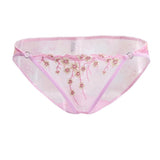 Maxbell Women Lace Mesh Flower Embroidered Underwear Low Rise Briefs Sexy Lingerie Pink