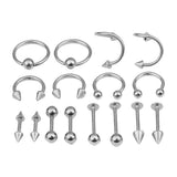 Maxbell 16/Pack Stainless Steel Ear Studs Labret Lip Rings Nose Tongue  Silver