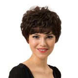 Maxbell 8 inch Short Curly Fluffy Women Human Hair Side Part Heat Safe Full Wigs