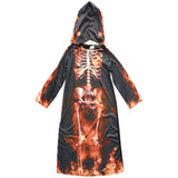 Max Halloween Kids Flame Skeleton Hooded Robe Costume Halloween Fancy Dress  XL