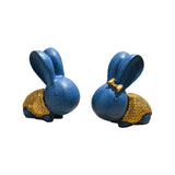 Maxbell 2x Lovely Rabbit Ornament Figurines Handcraft Decorative Tabletop Landscape Blue