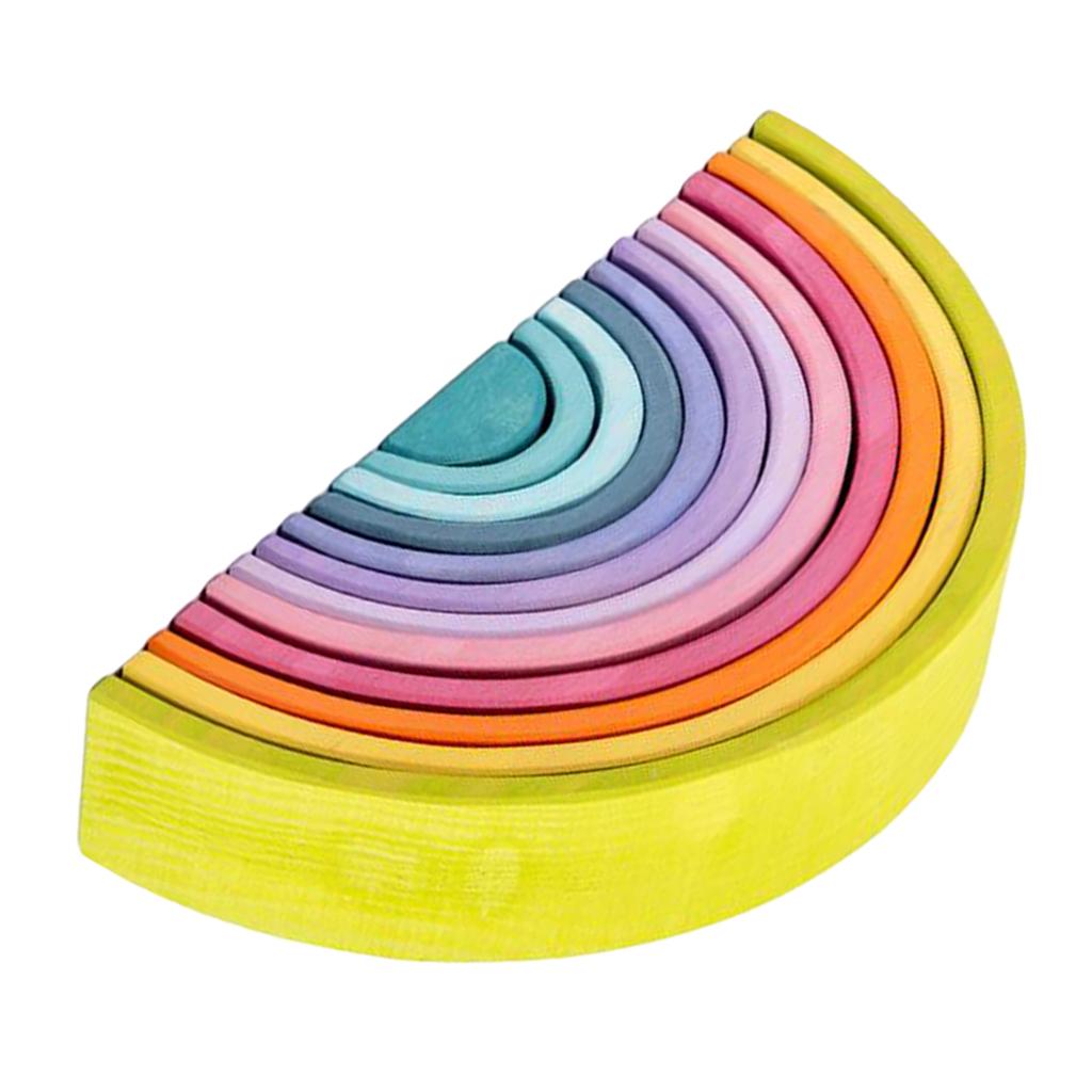Maxbell 12x Wooden Rainbow Blocks Arch Stacking Nesting Kids Hand-Eye Puzzle Toy A