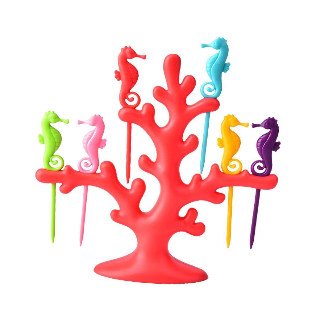Maxbell Multi Use Fruit Fork Seahorse Modeling Convenient Creative for Hotel Home red