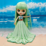 Max 1/6 Trendy V-neck Beach Gauzy Dress Green for Blythe Doll Dress Up Accessory