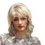 Maxbell 16'' Women Graceful Blonde Curly Wig Retro Style Wavy Cosplay Human Hair Wig