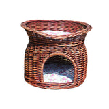 Maxbell Pet House with Removeable Cushion Rattan Woven Cat Bed for Indoor Cats/Dogs L