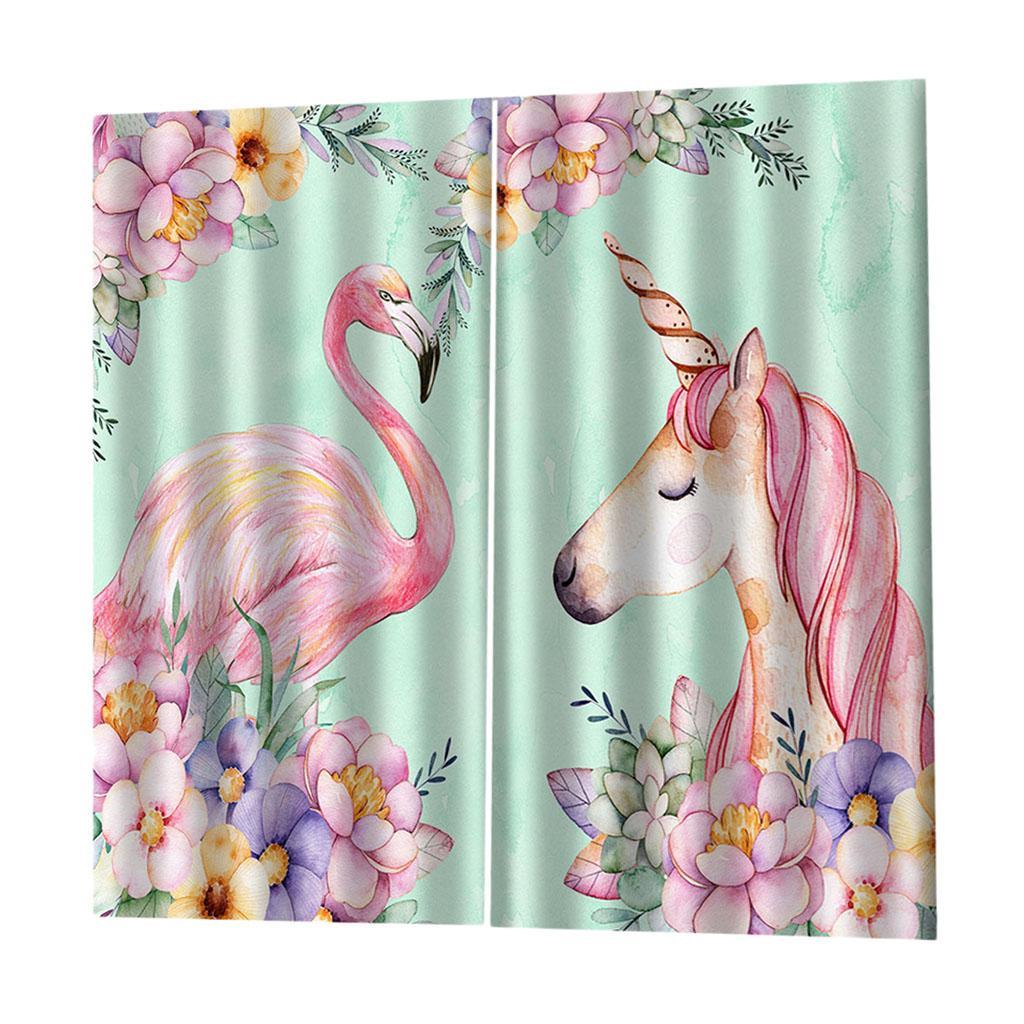 Max Flamingos and Unicorns Bedroom Window Drape 2 Panel Set 170x200cm(67x79inch)