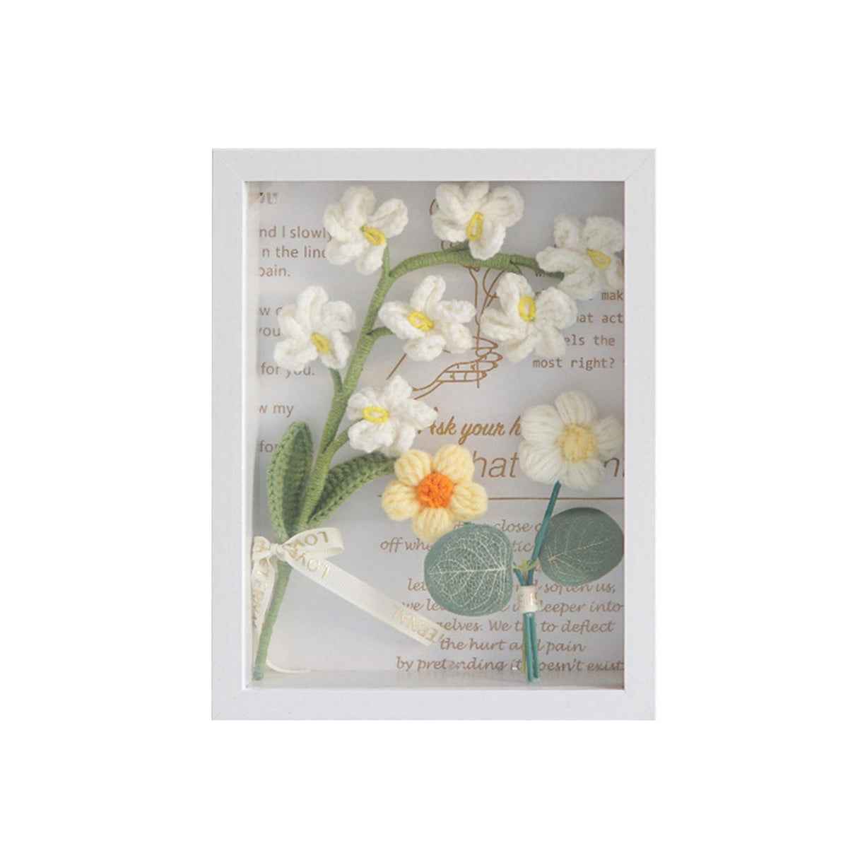 Maxbell Crochet Flower Bouquet Photo Frame Crocheted Yarn for Party Dining Room White