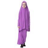 Maxbell Girl Muslim Islamic Long Sleeve Two-Piece Prayer Dress Abaya Light Purple XL