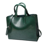 Maxbell Elegant Womens Leather Handbag Big Capacity Zipper Closure Top Handle Tote Green