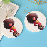 Maxbell Wooden Africian Women Pattern Drop Hook Stud Earrings Jewelry Style I