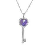 Max 925 Silver Women Key Necklace Pendant Crystal Choker Charm Jewelry Purple