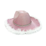 Maxbell Cowboy Hat Glitter Sun Hat Bling Wide Brim for Fancy Dress Rave Halloween Pink