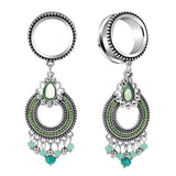 Max 316L Stainless Steel  Ear Tunnels Gauge Crystal Beads Dangle Ear Plugs 14mm