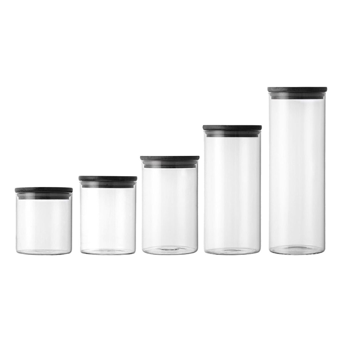 Maxbell 5x Food Storage Canisters Organizer Glass Storage Jar for Candy Spice Grains black cap