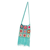 Maxbell Hand Crocheted Shoulder Bag Woven Tassel Bohemian for Beach Summer Blue