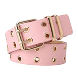 Maxbell Double Grommet Punk Belt Double Prong Buckle Hollow Accessories for Pants Pink