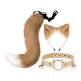 Maxbell Faux Fur Cat Ears and Tail Set Costume Fancy Dress Gift for Stage Shows Khaki