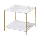 Maxbell Light Luxury Marbling Side Table Small Table for Cafe Living Room Bedroom White square